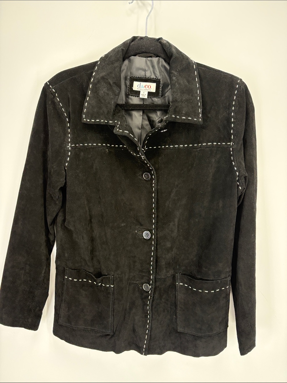 π₯ d&co Black Suede Button-Front Jacket with Contrast Stitching